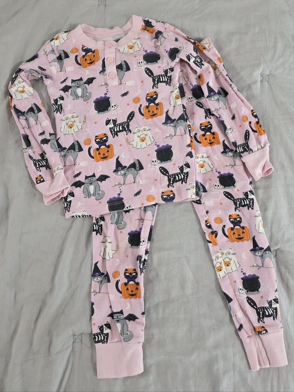 Gymboree Toddler Girl Pink Halloween Cat 2 piece Long Sleeve Pajama Set 4T